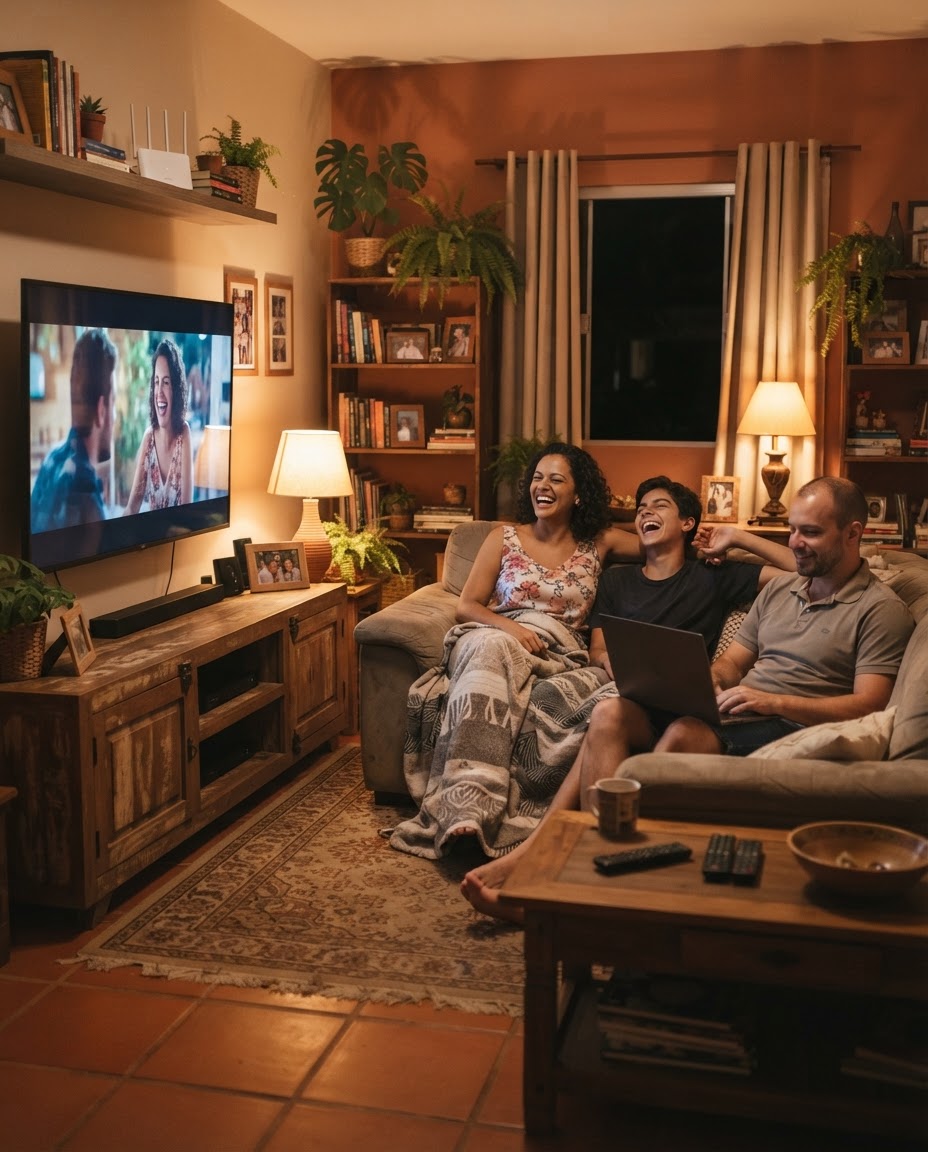 Família usando a internet fibra da Fixtell Nordeste